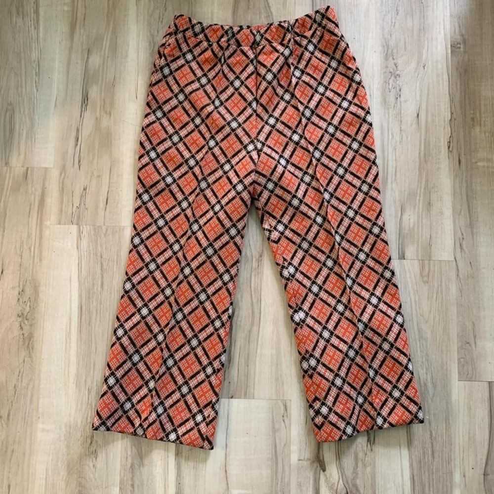 Vintage 1970s plaid trouser pants‎ with wide legs & elastic waist